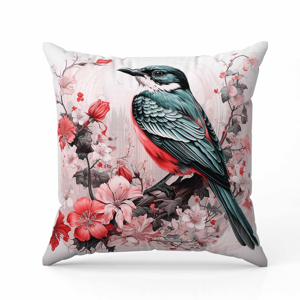 Feathered Floralscapes Faux Suede Reversible Throw Pillow Pink and Green