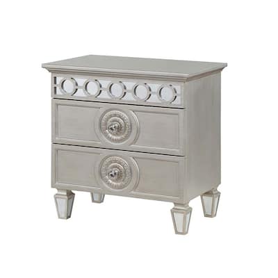 2 Drawers Nightstand with Mirror Inlay Trim