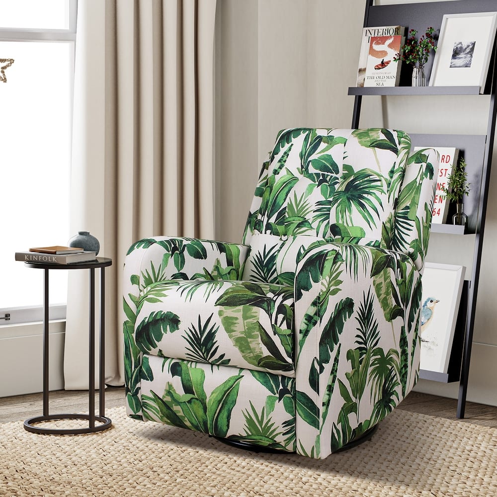 Arlette Modern Floral Manual Swivel Rocking Recliner with Tufted Ergonomic Segmented Backres and Angle Adjustment Button