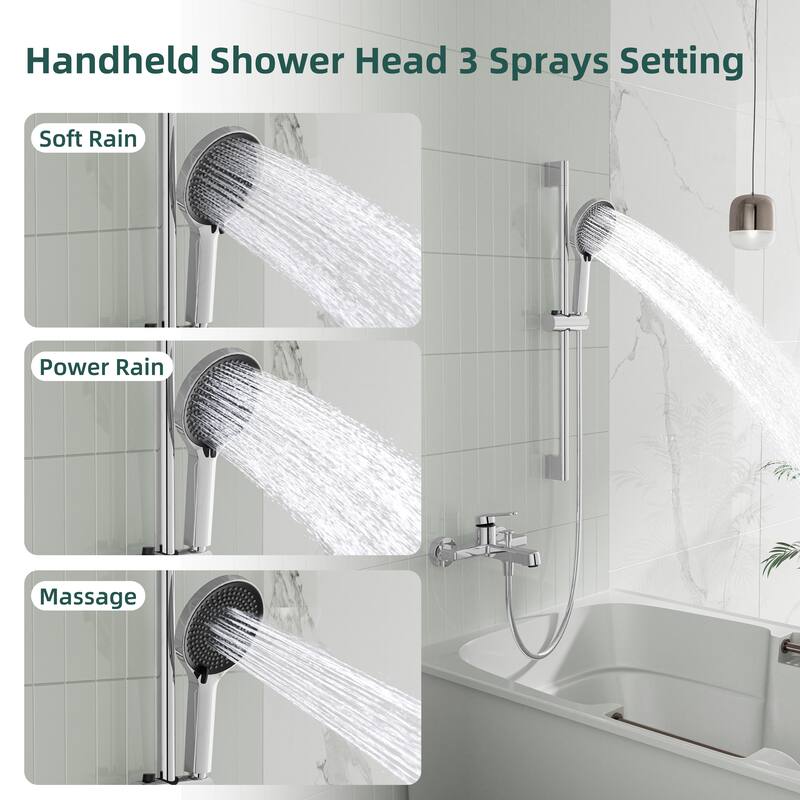 Modland Wall-Mounted Bathtub Faucet with 3-Function Hand Shower, 1.59GPM, Matte Black/Chrome, CUPC Certified