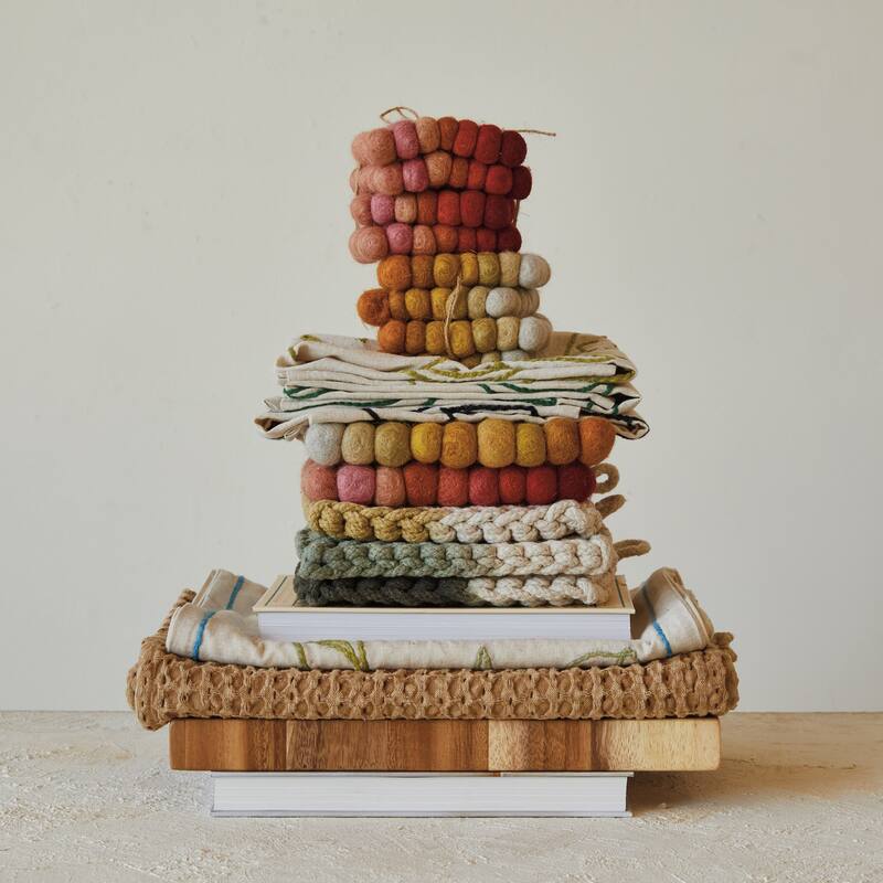 Handmade Wool Felt Ball Square Trivet - 7.5"L x 7.5"W x 1.0"H - 7.5"L x 7.5"W x 1.0"H