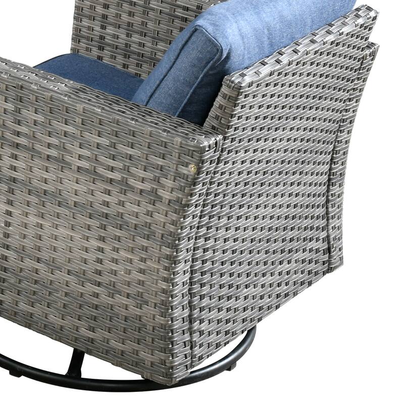 HOOOWOOO 9-piece Grey Wicker Patio Outdoor Sectional Set with Swivel Rocking Chair