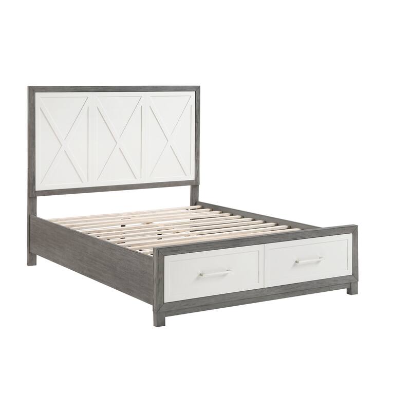 Queen Size Wood Platform Bed with Storage Footboard and Modern Design