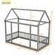 preview thumbnail 14 of 17, Twin Size Floor Wooden Bed with House Roof Frame and Safety Guardrails