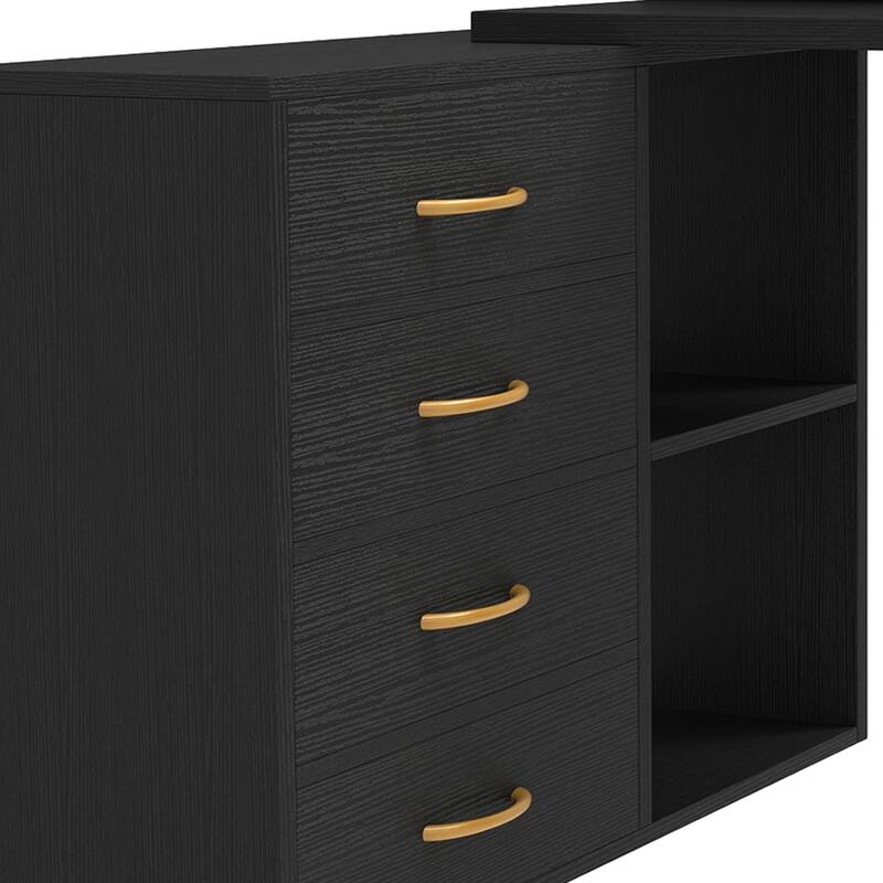 Moasis L-Shape Makeup Vanity Desk with Mirror and Lights & Charging Station