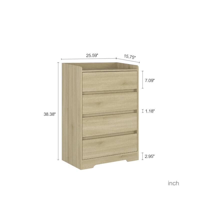 25.59" Modern Wooden 4 Drawer Dresser with No Handles and Waterproof