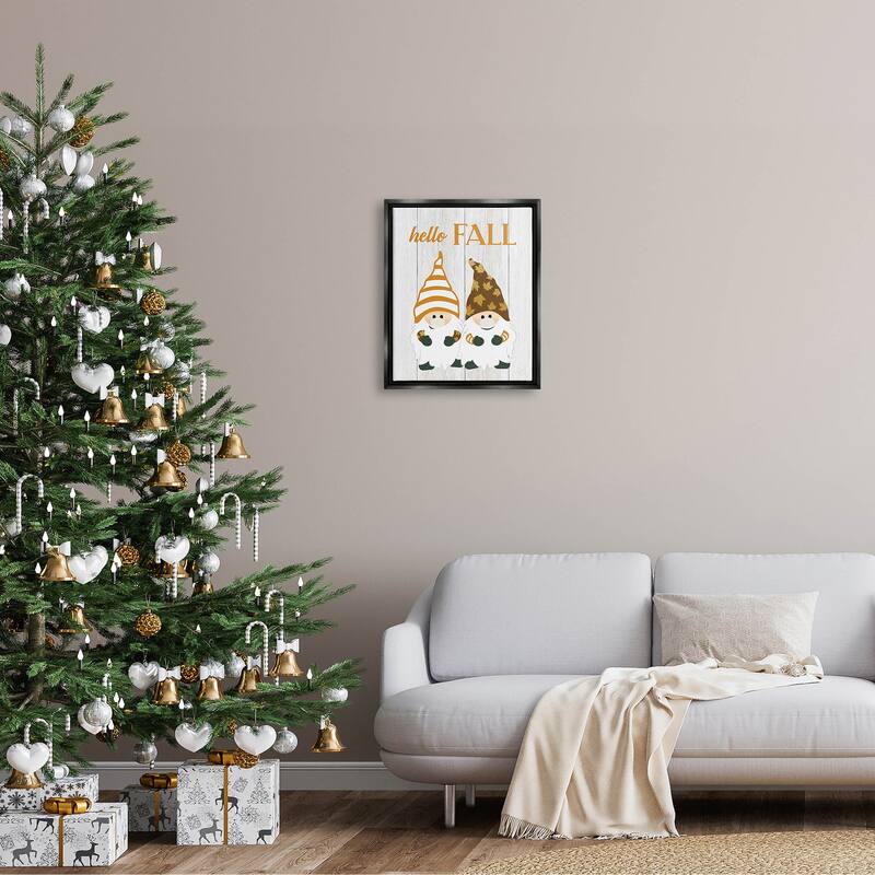 Stupell Hello Fall Whimsical Gnomes Framed Floater Canvas Wall Art, Design by CAD Designs