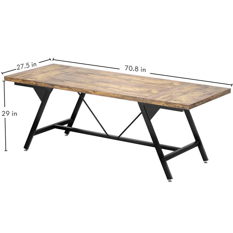 Farmhouse Dining Table for 8 People, 70.8-Inch Rectangular Wood Kitchen Table