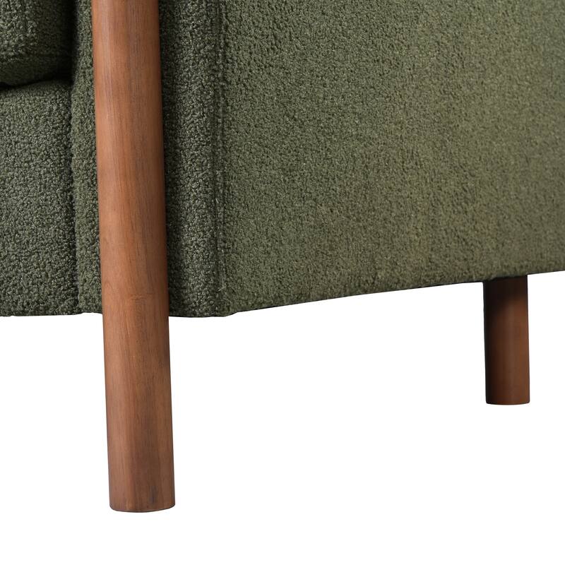 Teddy Velvet Fabric 3 Seater Sofa, Upholstered Sofa with Curved Armrest, Lounge Sofa Chair with Solid Wood Legs