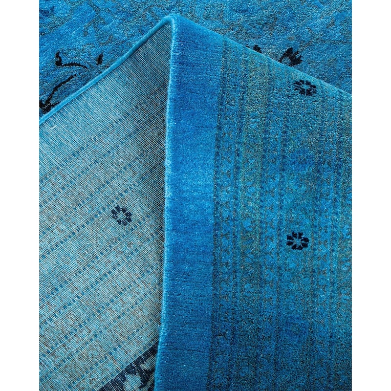 Overton Hand Knotted Wool Vintage Inspired Modern Contemporary Overdyed Blue Area Rug - 12' 3" x 17' 6"