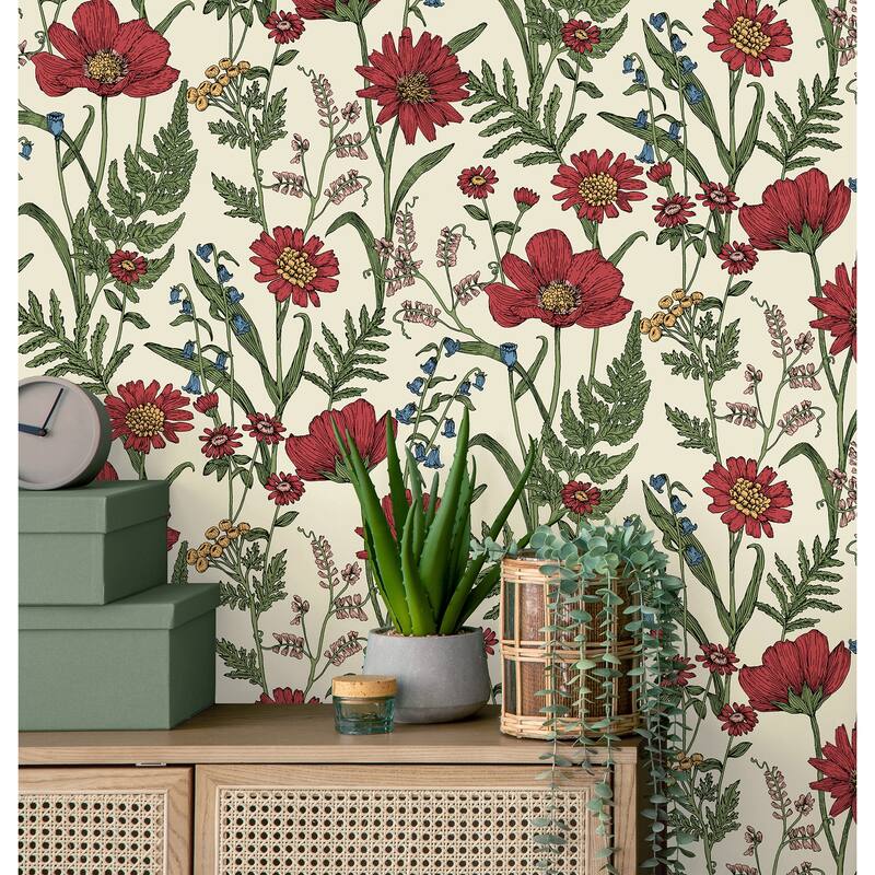 Fine Decor Arden Red Wild Meadow Wallpaper