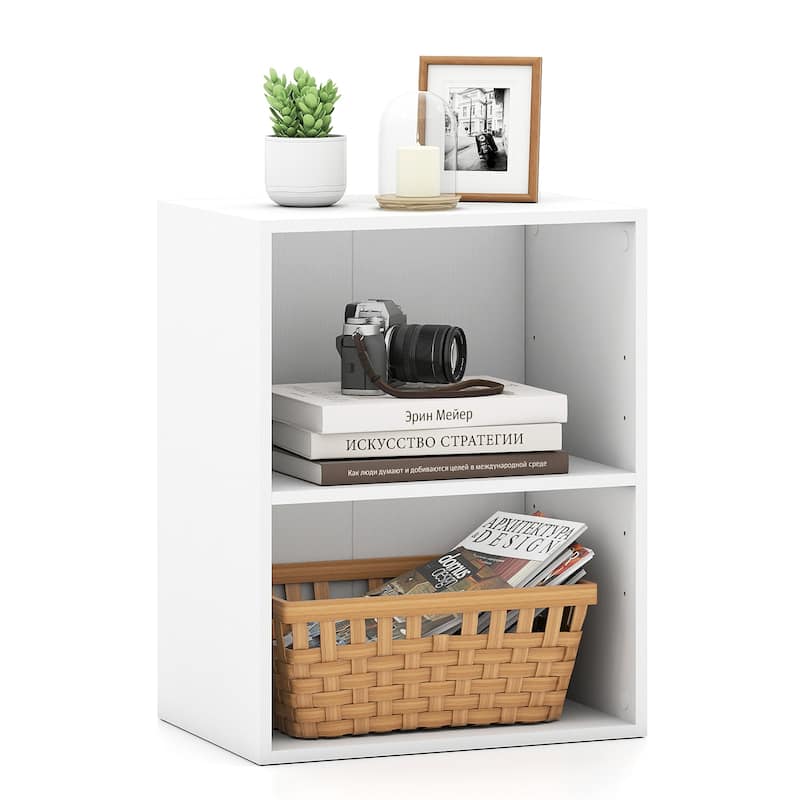 Gymax 2-Cube Bookcase w/ 5-Position Adjustable Shelf Anti-Toppling - White