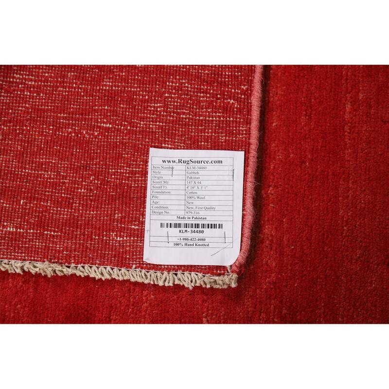 Modern Red Gabbeh Oriental Rug Hand-Knotted Wool Carpet - 3'1" x 4'10"