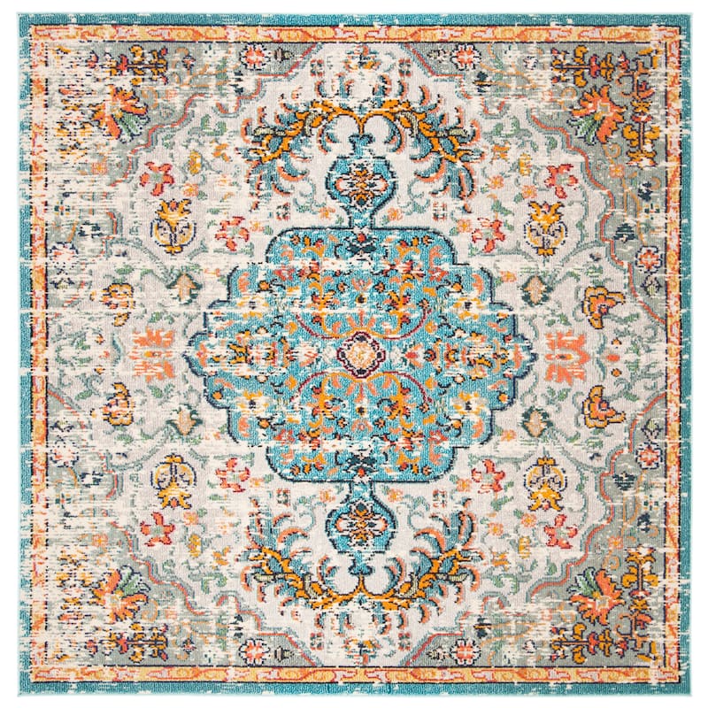 SAFAVIEH Madison Libusa Boho Medallion Distressed Rug - 6'7" Square - Grey/Light Blue