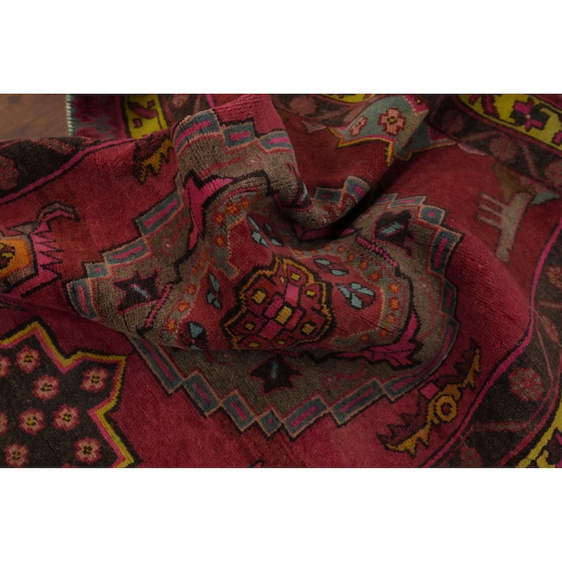 Hand Knotted Oriental 100% Wool Carpet Traditional Geometric Pink Heriz Runner Rug - 12' 10'' X 3' 2''