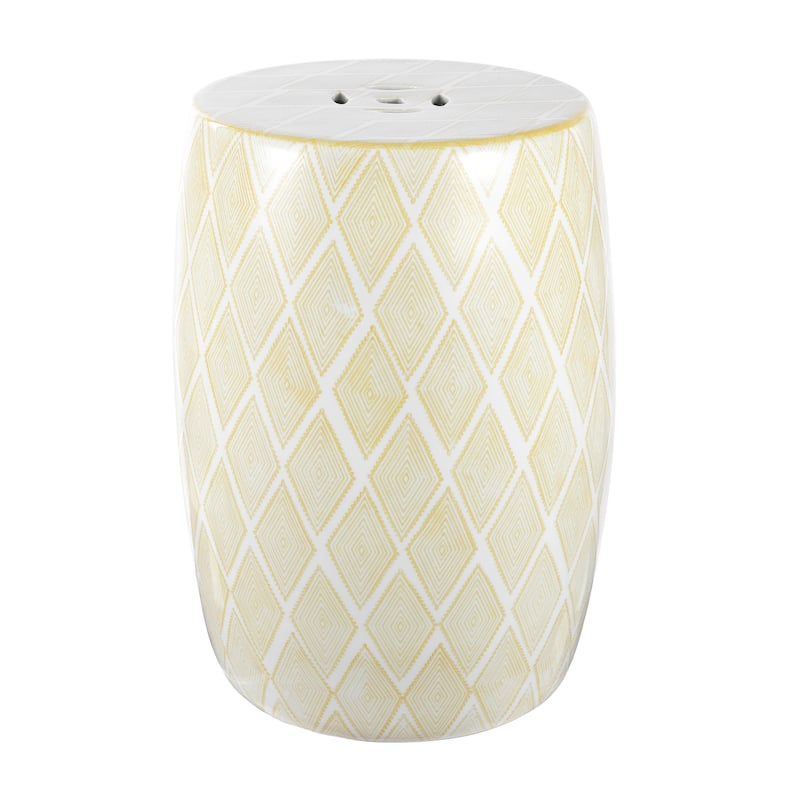 Moroccan Diamonds 18" Ceramic Drum Garden Stool, Blue by JONATHAN Y - Yellow