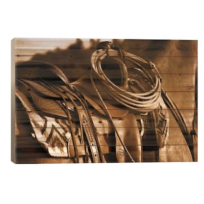 Western Saddle Print On Wood by Rhonda Thompson - Multi-Color