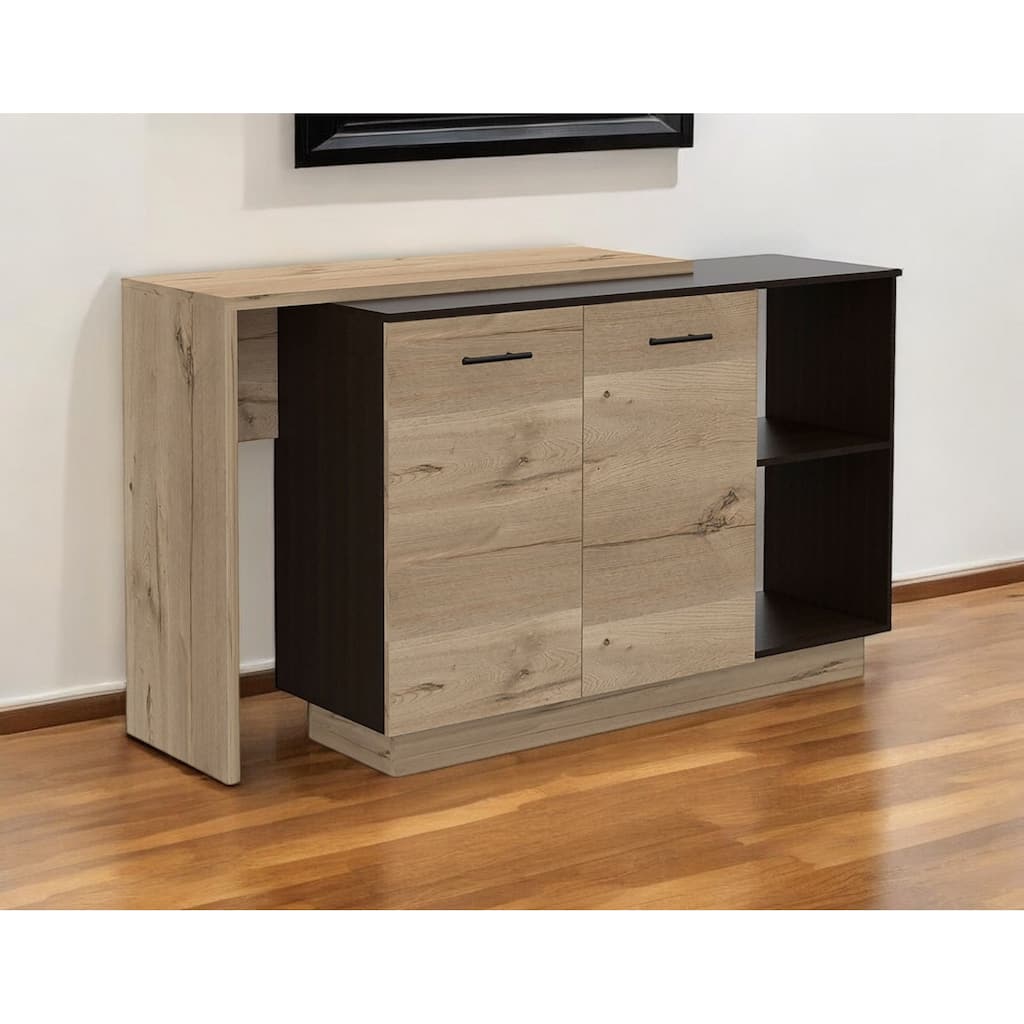 HomeRoots Natural and Natural And Black 59" Kitchen Island With Storage - 20" X 40" X 20"