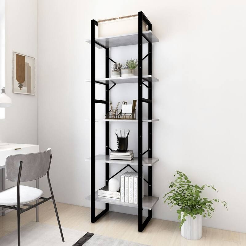 vidaXL 5-Tier Book Cabinet Concrete Gray 23.6"x11.8"x68.9" Engineered Wood - 23.6"x11.8"x69.9"
