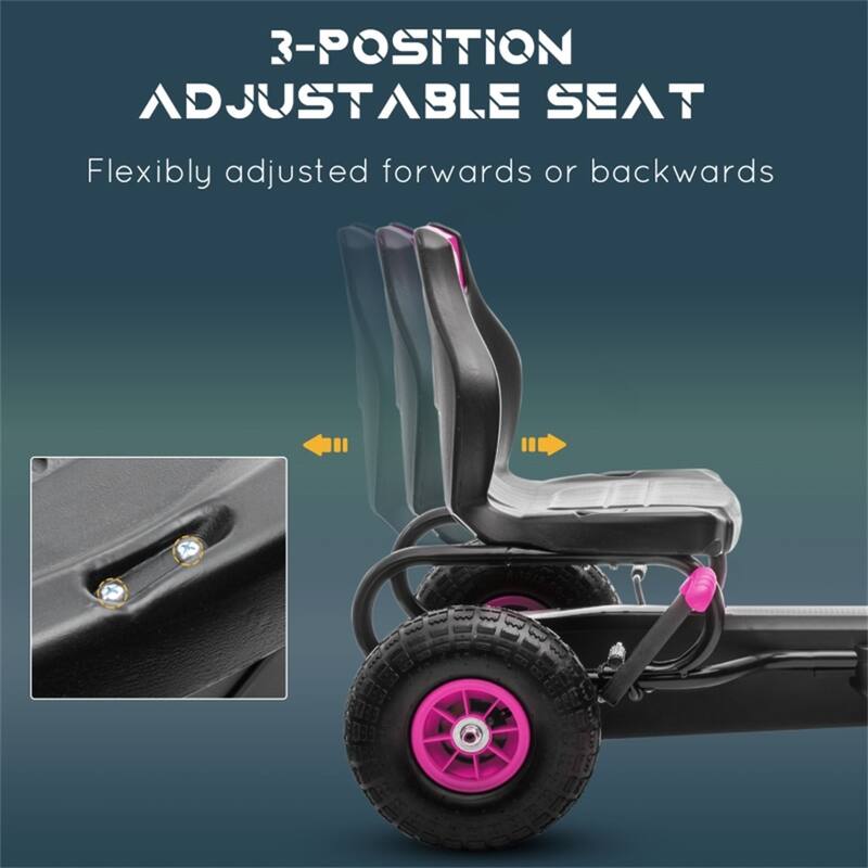Kids Pedal Go-Kart with Adjustable Ergonomic Seat and Handbrake Shock Absorbers for 5-12 Years Old - 47.75" L x 22.75" W x 24" H