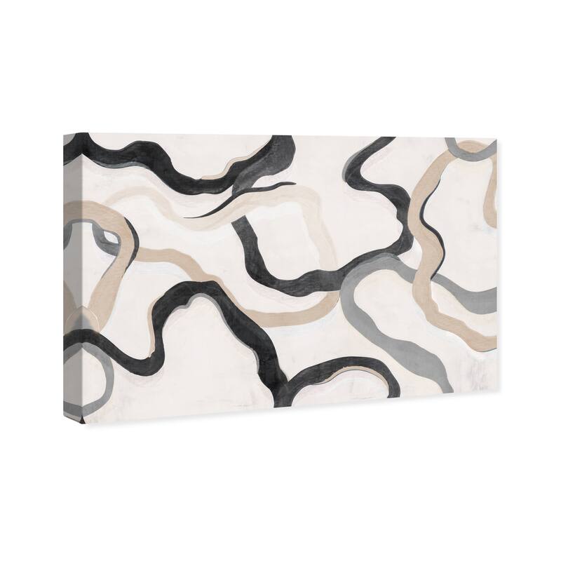 Wynwood Studio Canvas Abstract Paths of Life Beige Black and Cream White Modern & Contemporary Wall Art Canvas Print