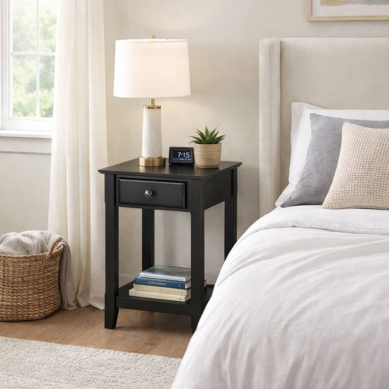 Accent Table with 1 Drawer and Bottom Shelf, Black