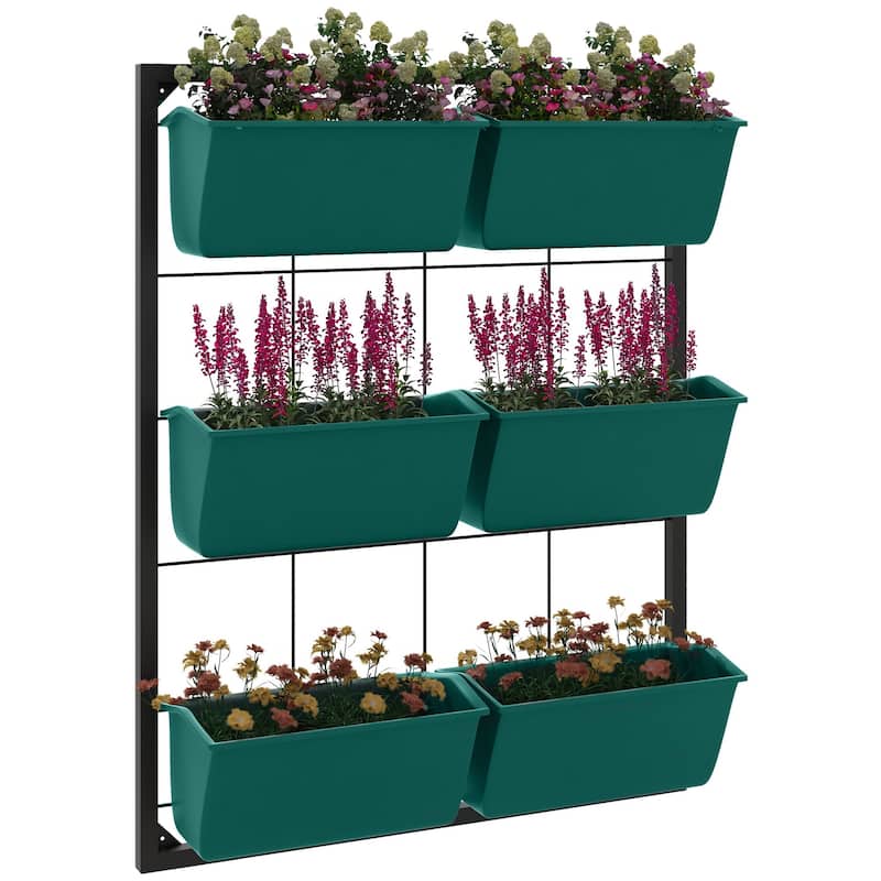 3-Tier Wall Planter with 6 Pots - Green
