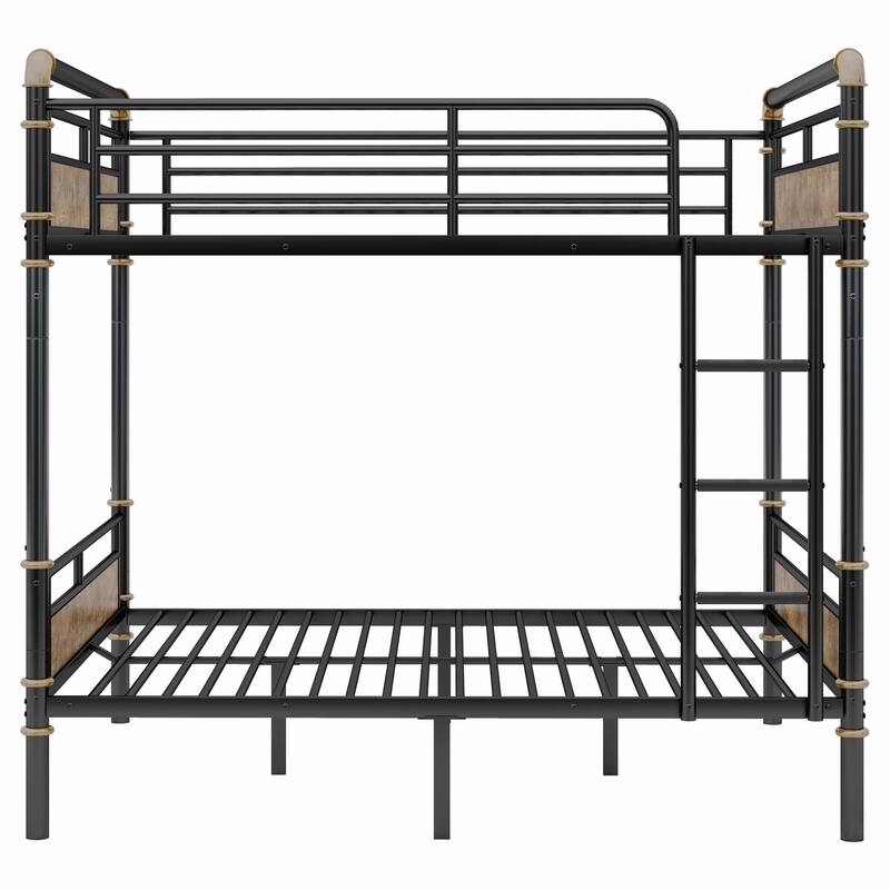 Metal Bunk Bed, Industrial Detachable Bunkbeds with Safety Guard Rails for Teens