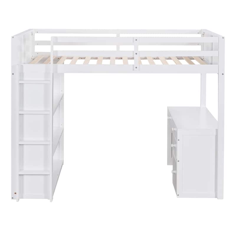 80.7" Length Loft Bed with Ladder, Shelves, and Desk