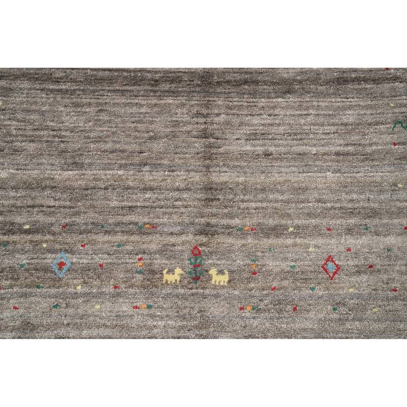 Hand Knotted Oriental Viscose Silk Carpet Tribal Animal Pictorial Greys & Charcoal Gabbeh Area Rug - 11' 8'' X 4' 11''