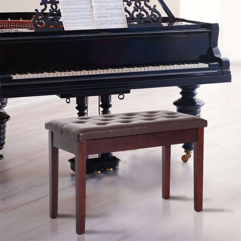 Duet Piano Chair with Faux Leather Padded Cushion and Wooden Frame