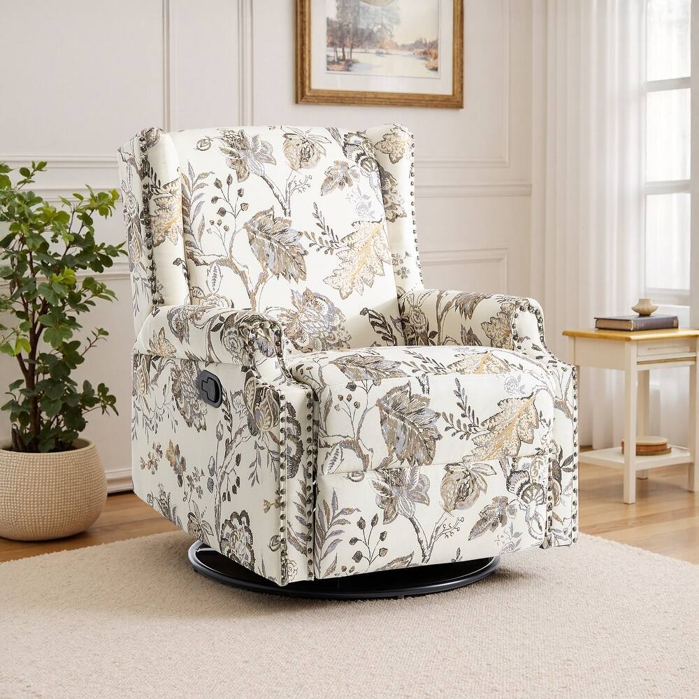 29'' W Pattern Floral Swivel Manual Push Back Recliner Glider Chair