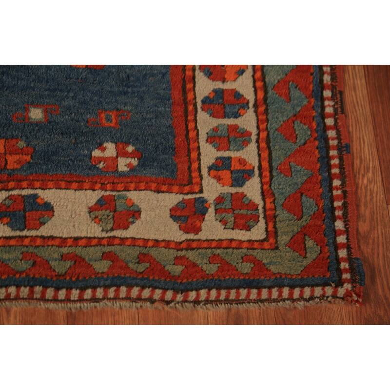 Hand Knotted Oriental 100% Wool Carpet Traditional Geometric Red Kazak Area Rug - 4' 9'' X 4' 0''