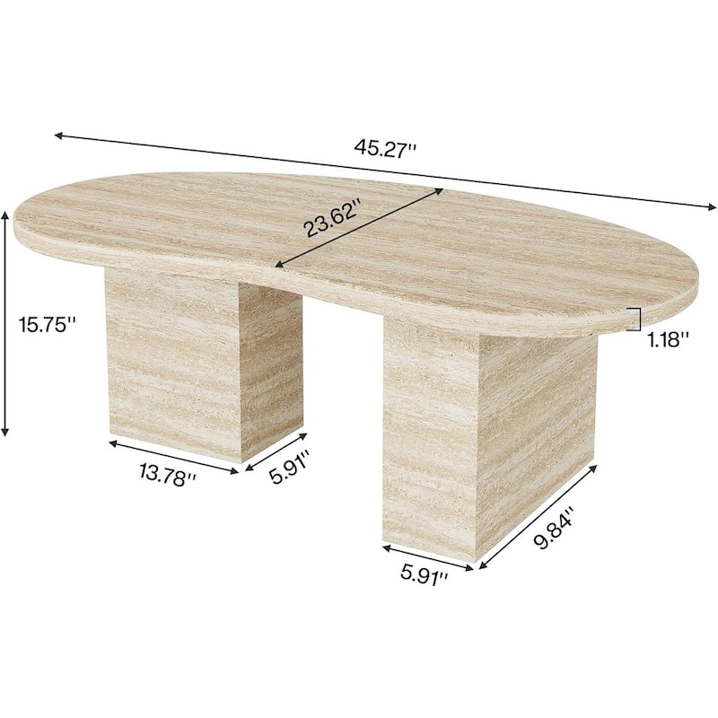 45.28 Inches Oak Wood Modern Oval Coffee Table for Living Room