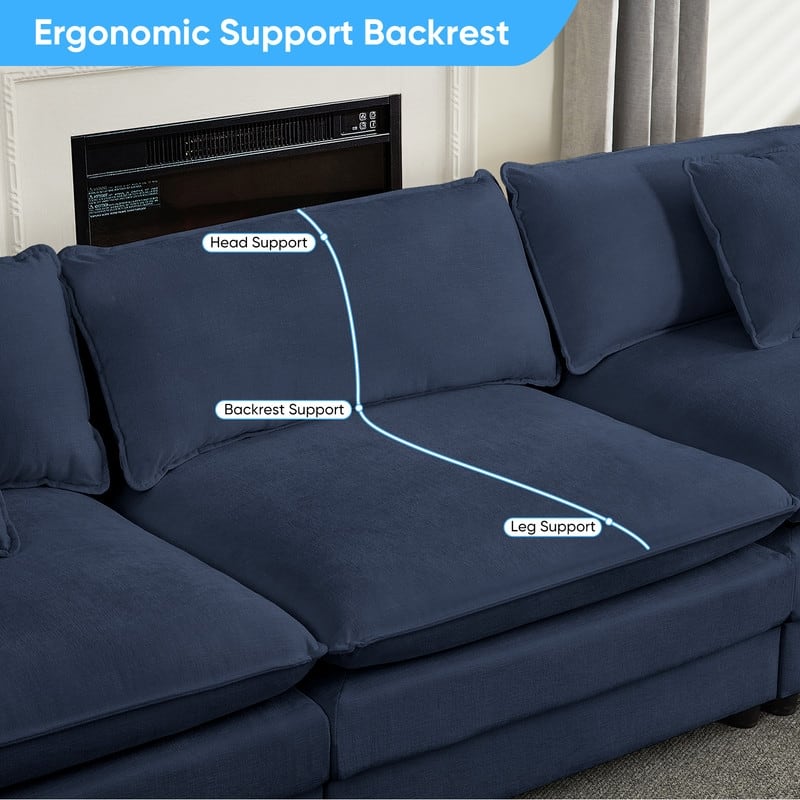 Mixoy 113''L-Shaped Modular Sectional Sofa,Modern Chenille 4-Seater Cloud Couch with Ottoman and Thickened Cushion