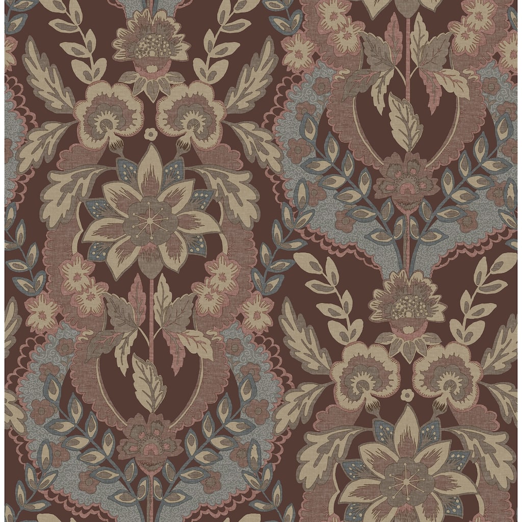 Chris Loves Julia x A-Street Prints Collins Plum Damask Wallpaper