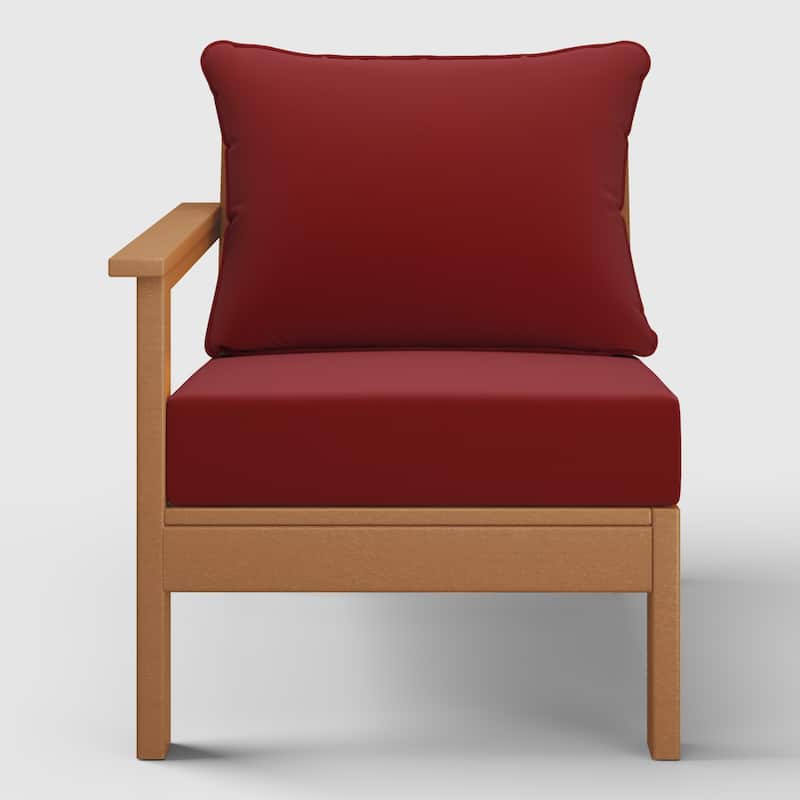 Birchwood All Weather HDPE Outdoor Patio Deep Seating Teak Left Arm Facing Chair With Cushions (1-Piece)