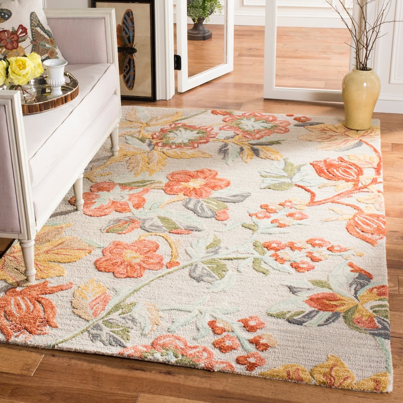 SAFAVIEH Handmade Blossom Roseanna Modern Floral Wool Rug - 4' x 6' - Grey/Red - Rectangle
