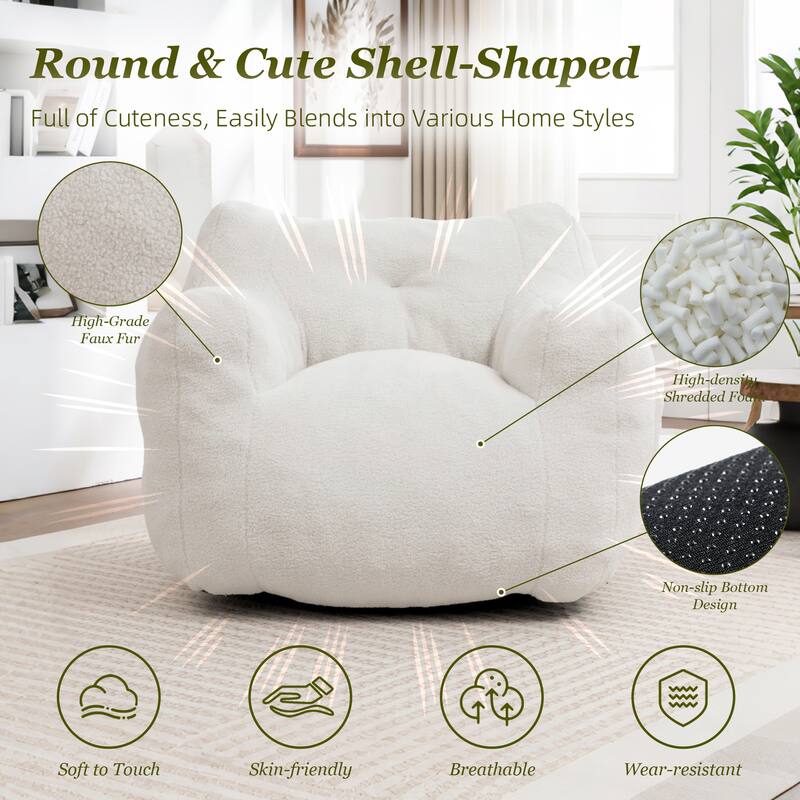 HOMEFUN Teddy Fabric Upholstered High-Density Foam Bean Bag Sofa Chair with Armrests