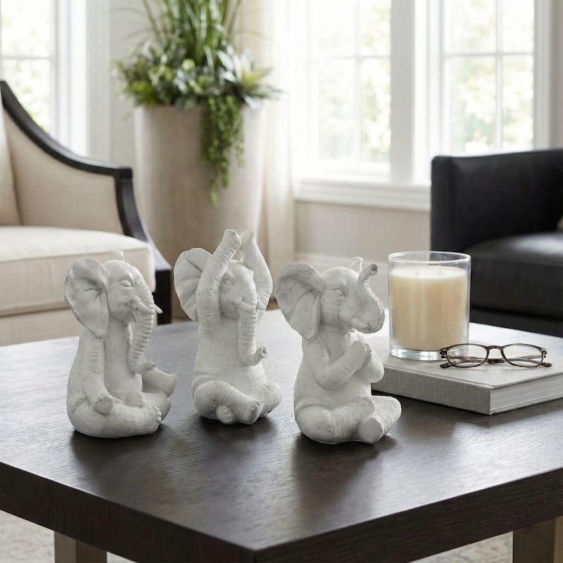 Decorative Resin Elephant Figurines with Yoga Poses - Set of 3, 8"