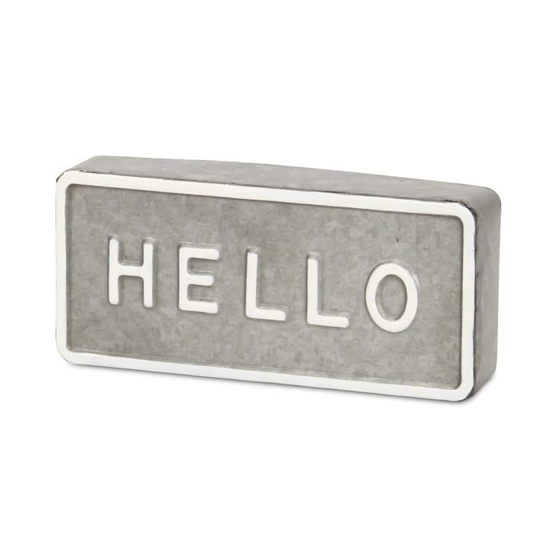 Sandevis Gray and White Metal "Hello" Table Sign