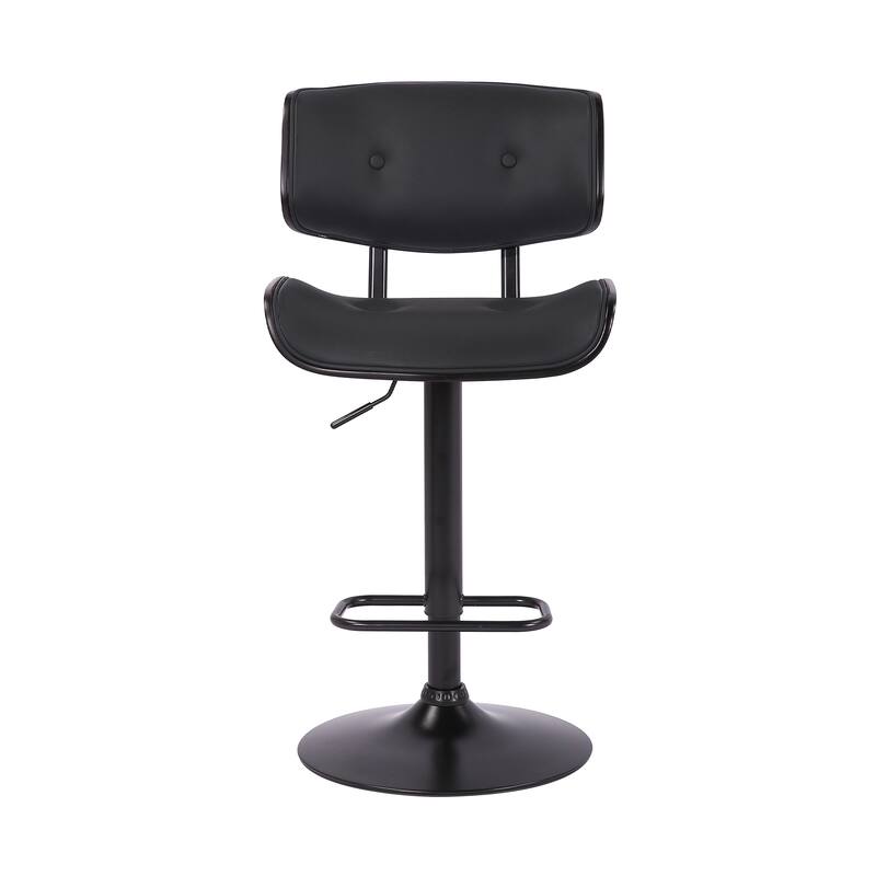 Brooklyn Black Wood Upholstered Adjustable Height Swivel Bar Stool