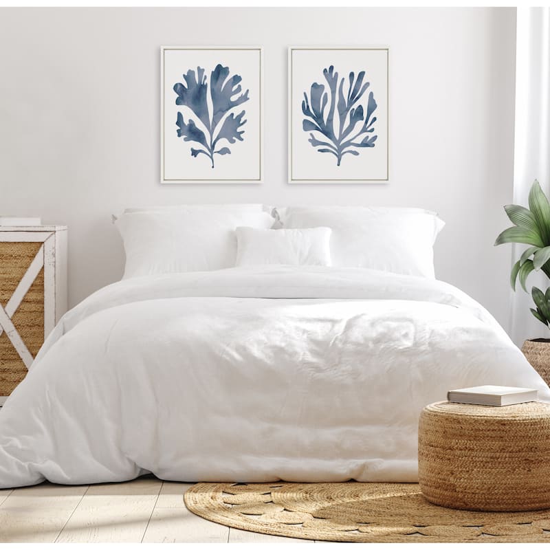 Sylvie Beaded Neutral Blue 1 2 Canvas Set by Creative Bunch Studio