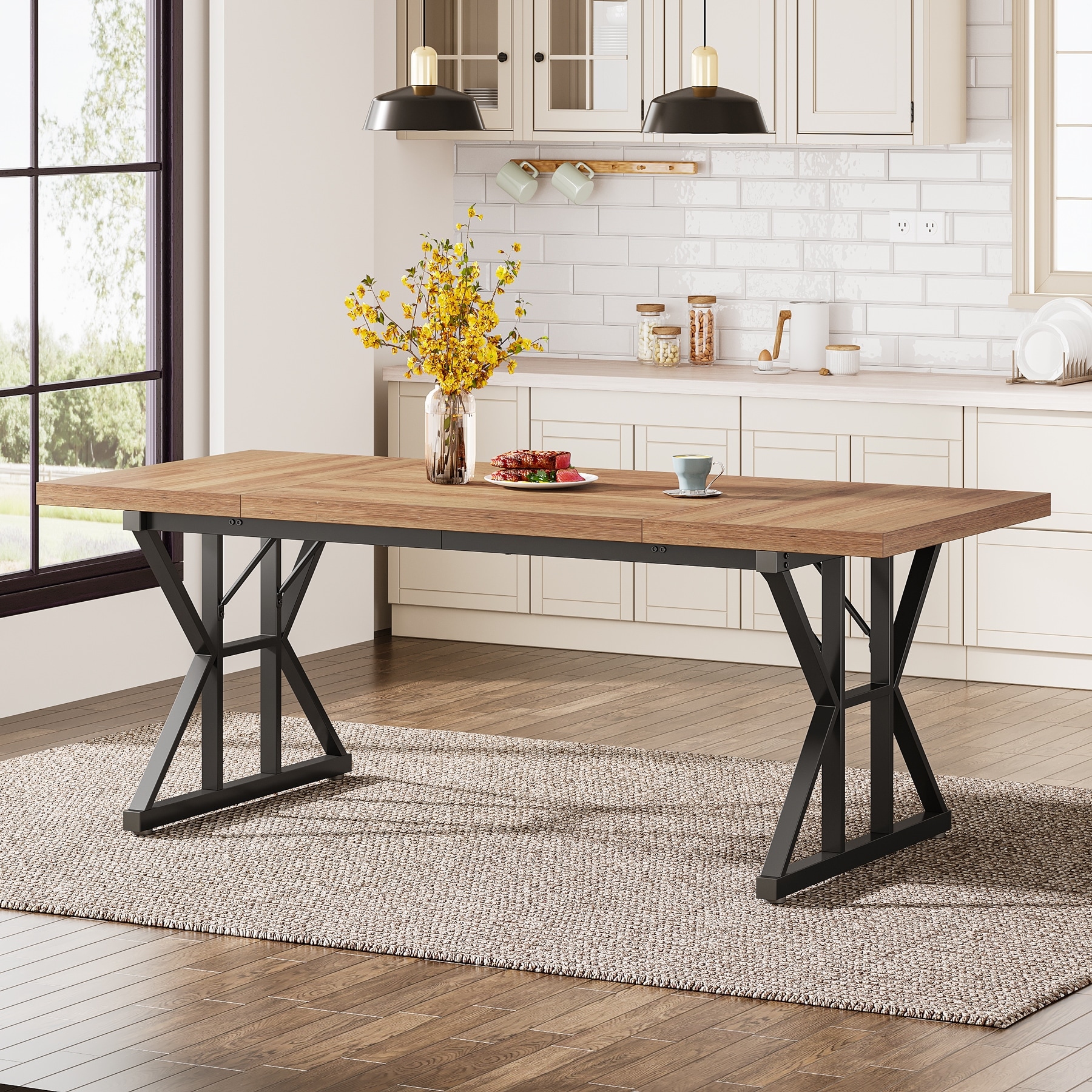Hilanders Wood Kitchen Table ダークブラウン brown-grey-tileon-kitchen-
