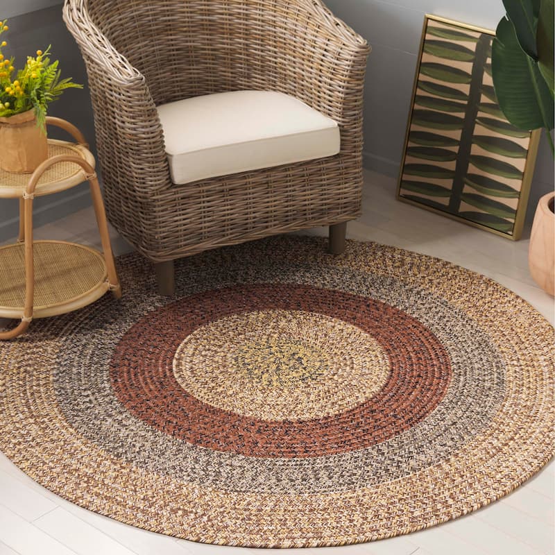 SAFAVIEH Handmade Braided Ecenur Indoor/Outdoor Machine Washable Rug - 3' x 5' Oval - Brown/Gold