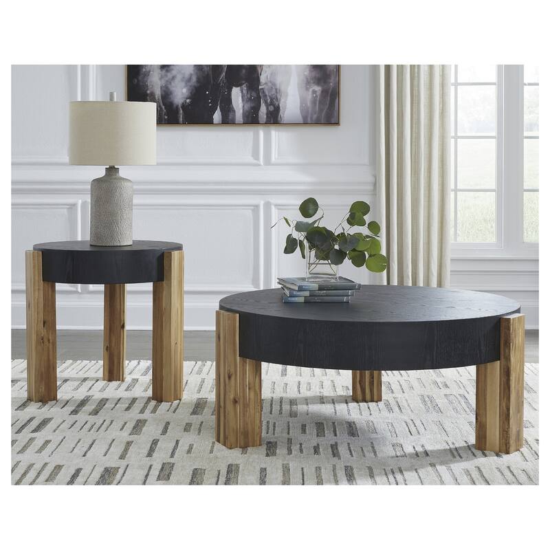 Signature Design by Ashley Breenmore Black/Brown Table (Set of 2) - 43.5" W x 43.5" D x 18" H - Veneer - 43.5" W x 43.5" D x 18" H - Black/Brown