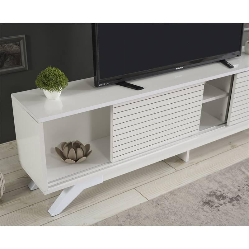 TV Stand Wooden TV Cabinet Media Entertainment with 2 Closet Spaces