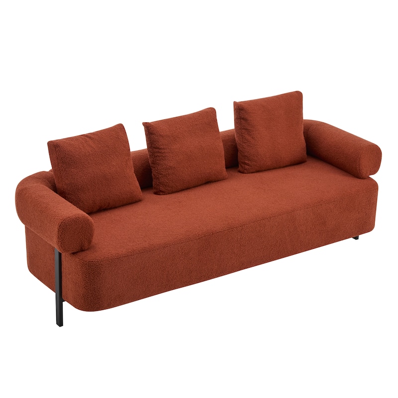 78" Modern 3-Seater Sofa Couch, Upholstered Sofa with Rolled Armrests & 3 Plush Pillows, Comfy Couch for Living Room, Bedroom