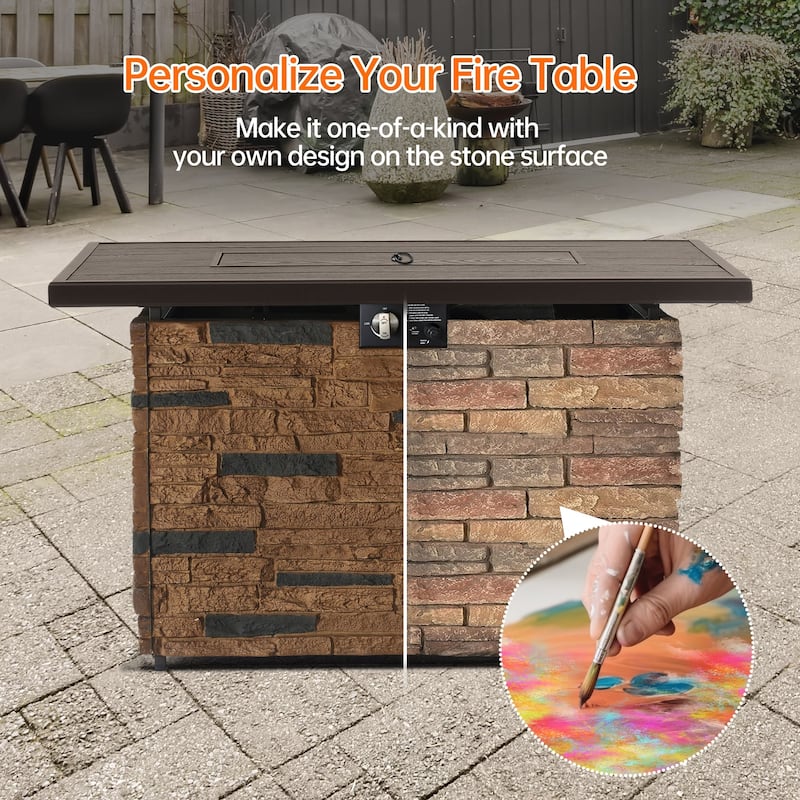43" Propane Fire Pit Table, 50,000 BTU Faux Stone Fire Pit for Gatherings, CSA Certified Fire Table