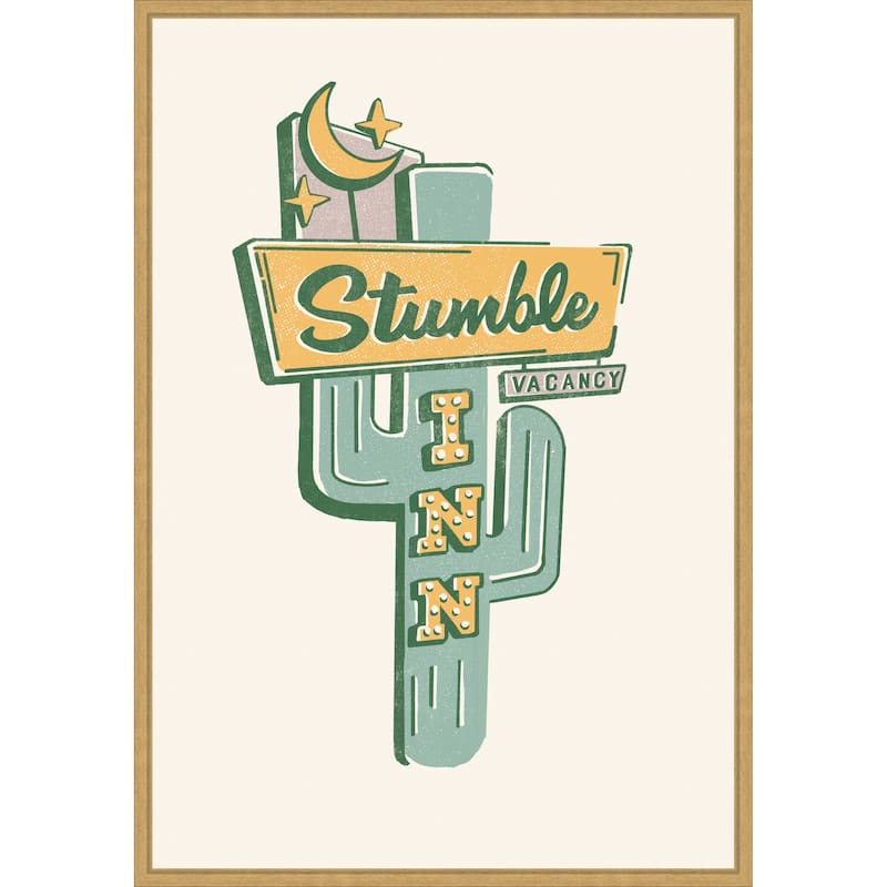 Stumble Inn Roadside Motel Art by The Whiskey Ginger Framed Canvas Wall Art Print - Sylvie Bright Gold